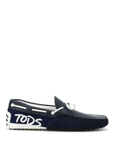 Shop Tod's Logo Patch Blue Loafers