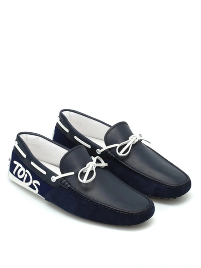 Shop Tod's Logo Patch Blue Loafers