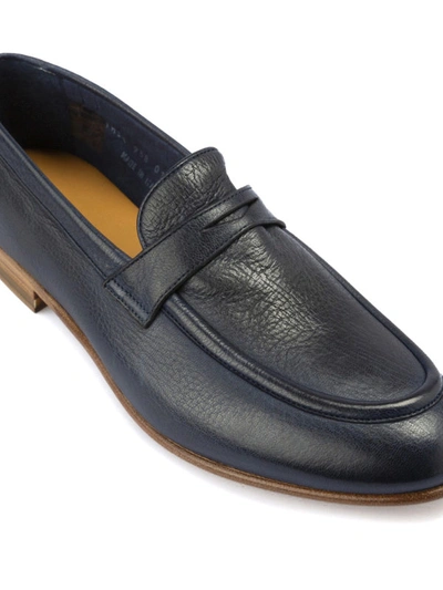 Shop Corneliani Dark Blue Deer Leather Loafers