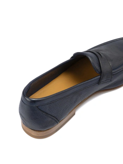 Shop Corneliani Dark Blue Deer Leather Loafers
