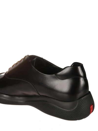 Shop Prada Polished Leather Oxford Sneakers In Black