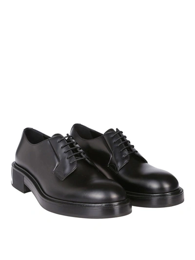 Shop Valentino Black Brushed Leather Vltn Derby Shoes