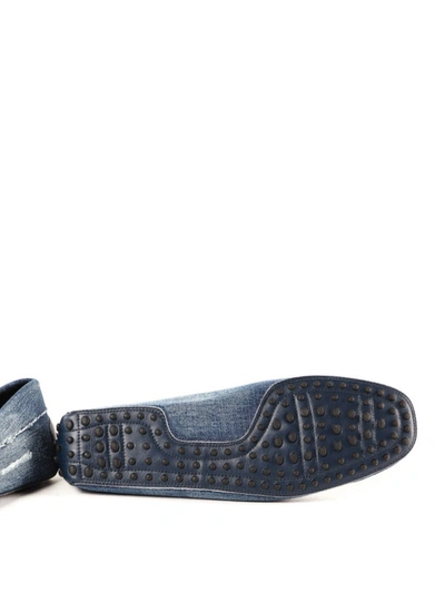 Shop Tod's Double T Used Effect Denim Loafers In Dark Wash