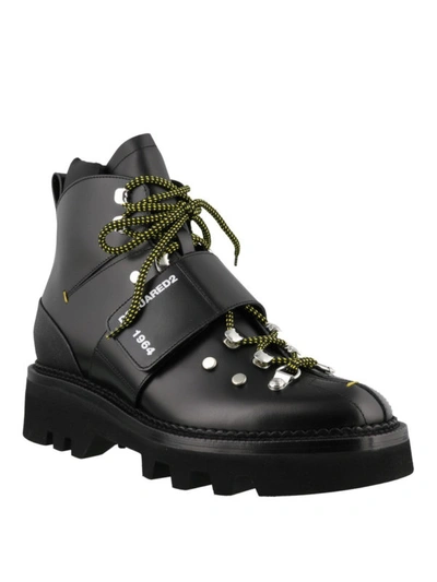 Shop Dsquared2 Canadiana Leather Lace-up Ankle Boots In Black