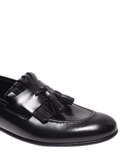 Shop Barrett Fringed And Tasselled Brushed Leather Loafers In Black