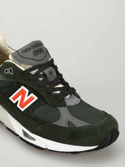 Shop New Balance Suede And Tech Fabric 991 Running Shoes In Dark Green