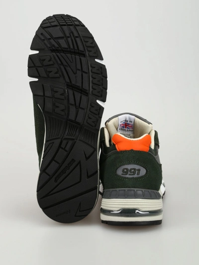 Shop New Balance Suede And Tech Fabric 991 Running Shoes In Dark Green