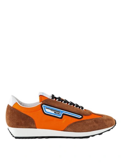 Shop Prada Tobacco Suede And Nylon Sneakers In Light Brown