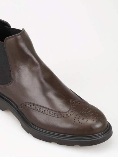 Shop Hogan H393 Brown Leather Beatle Boots
