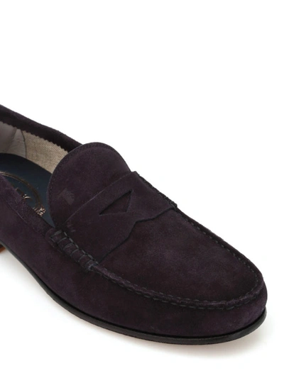 Shop Tod's Suede Classic Loafers In Dark Blue
