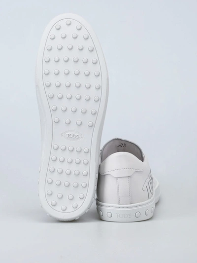 Shop Tod's Leather Logo Patch Sneakers In White