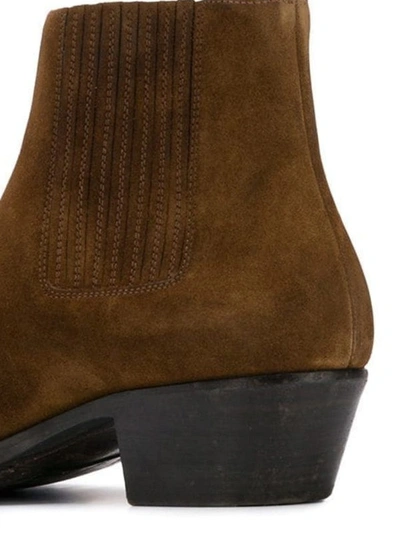 Shop Saint Laurent Dakota Heeled Suede Ankle Boots In Brown