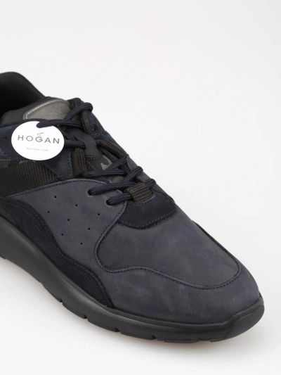 Shop Hogan Interactive Nubuck Sneakers In Dark Blue