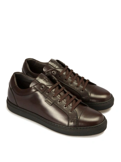 Shop Brioni Smooth Leather Sneakers In Brown