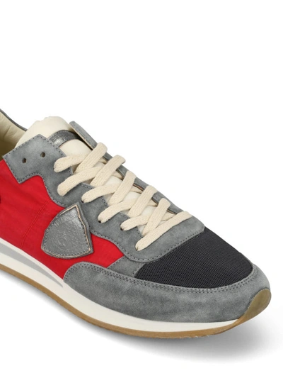 Shop Philippe Model Low Top Tropez Grey And Red Sneakers