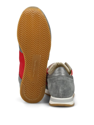 Shop Philippe Model Low Top Tropez Grey And Red Sneakers