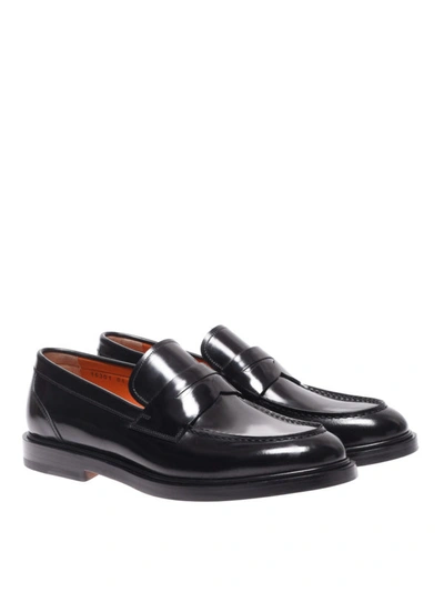 Shop Santoni Brushed Leather Classic Loafers In Black