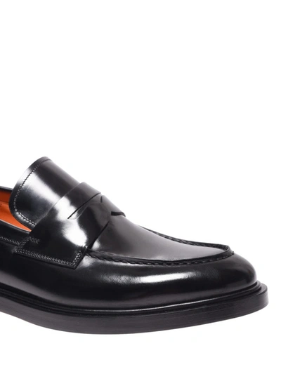 Shop Santoni Brushed Leather Classic Loafers In Black
