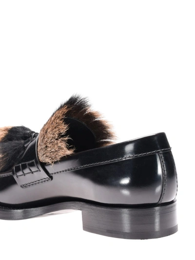 Shop Prada Leather Loafers With Fur Details In Black