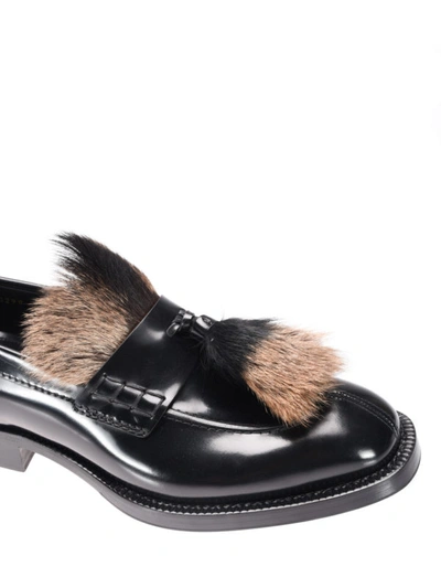 Shop Prada Leather Loafers With Fur Details In Black