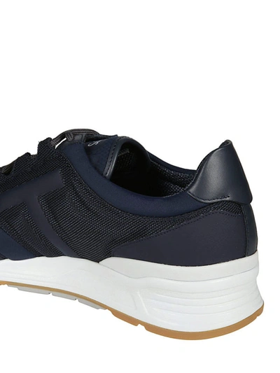 Shop Tod's Midnight Blue Leather And Fabric Sneakers In Dark Blue