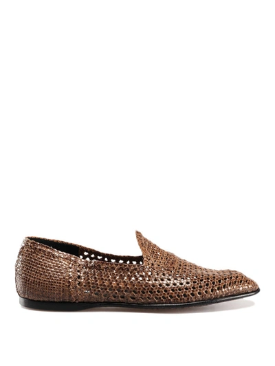 Shop Dolce & Gabbana Florio Handwoven Leather Slippers In Light Brown