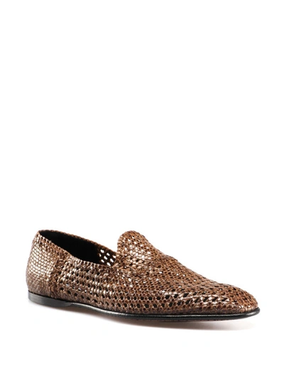 Shop Dolce & Gabbana Florio Handwoven Leather Slippers In Light Brown