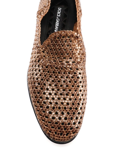 Shop Dolce & Gabbana Florio Handwoven Leather Slippers In Light Brown