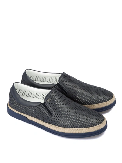 Shop Baldinini Perforated Leather Slip On Sneakers In Dark Blue