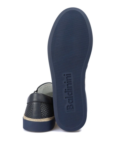 Shop Baldinini Perforated Leather Slip On Sneakers In Dark Blue