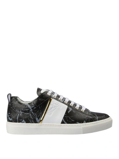 Shop Versace Marble Effect Leather Sneakers In Black