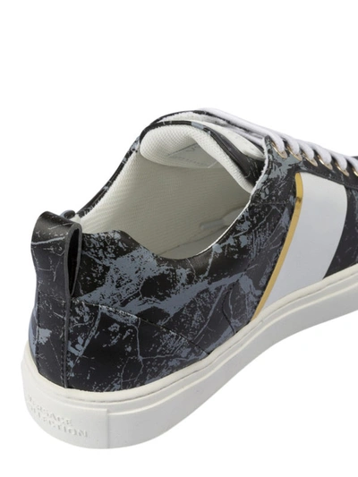 Shop Versace Marble Effect Leather Sneakers In Black