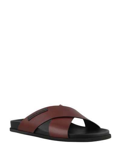 Shop Dolce & Gabbana Burgundy Sandals With Crisscrossed Bands