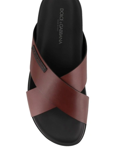 Shop Dolce & Gabbana Burgundy Sandals With Crisscrossed Bands