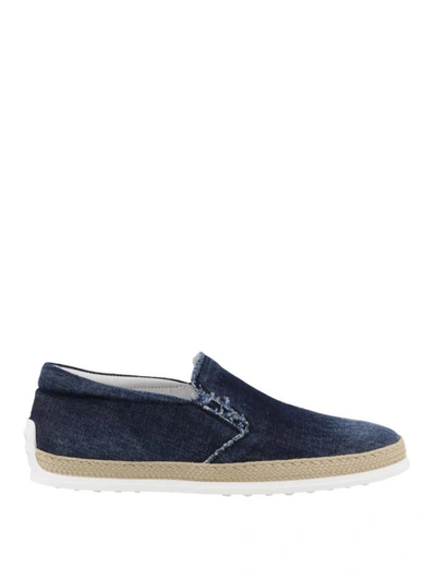 Shop Tod's Blue Denim Slip On Shoes