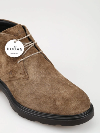 Shop Hogan H393 Derby Suede Light Mud Desert Boots In Brown