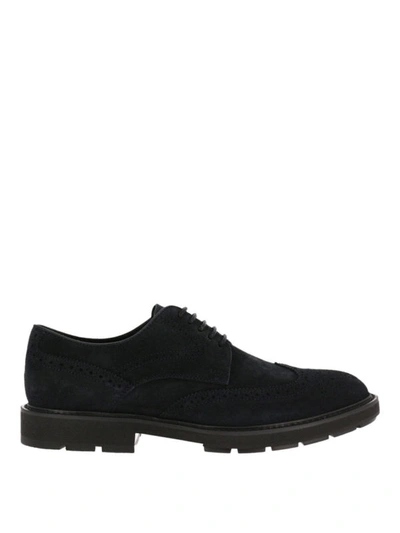 Shop Tod's Brogue Lace-up Blue Suede Shoes In Dark Blue