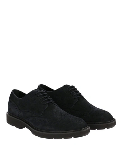 Shop Tod's Brogue Lace-up Blue Suede Shoes In Dark Blue