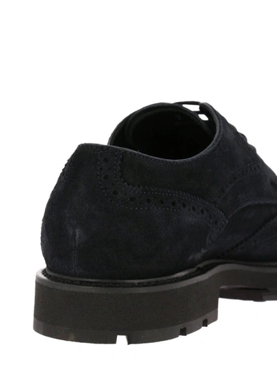 Shop Tod's Brogue Lace-up Blue Suede Shoes In Dark Blue