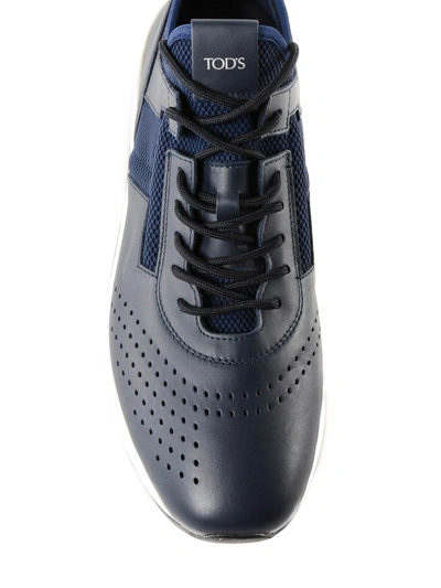 Shop Tod's Grey And Blue Leather And Neoprene Sneakers