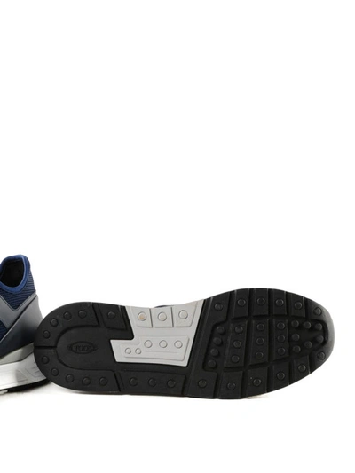 Shop Tod's Grey And Blue Leather And Neoprene Sneakers