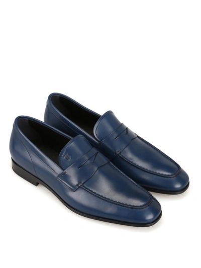 Shop Tod's Smooth Leather Baltic Blue Loafers