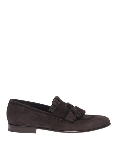 Shop Barrett Fringed And Tasselled Suede Loafers In Dark Brown