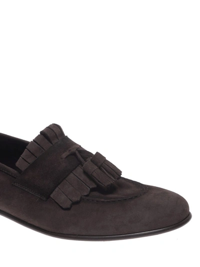 Shop Barrett Fringed And Tasselled Suede Loafers In Dark Brown