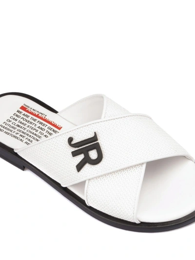 Shop John Richmond Logo Detail White Leather Sandals