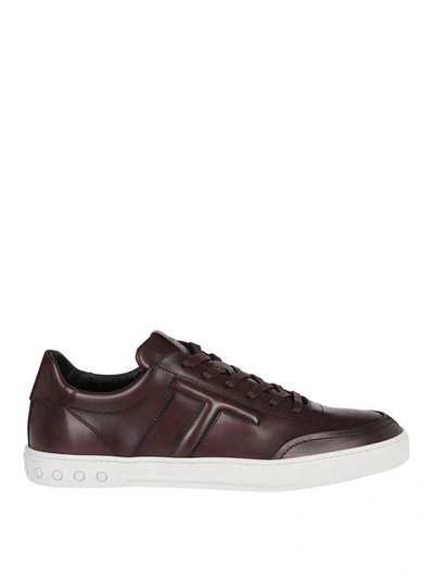 Shop Tod's Urban Style Leather Low Top Sneakers In Brown