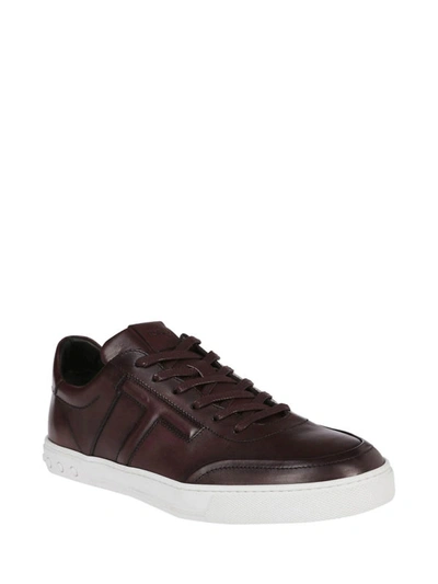 Shop Tod's Urban Style Leather Low Top Sneakers In Brown