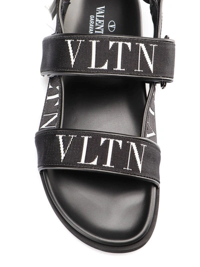 Shop Valentino Vltn Black Leather And Fabric Sandals