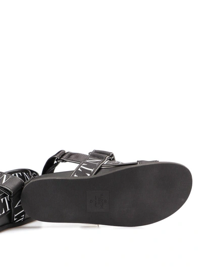 Shop Valentino Vltn Black Leather And Fabric Sandals