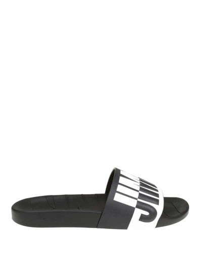 Shop Jimmy Choo Rey Black And White Leather Pool Slides